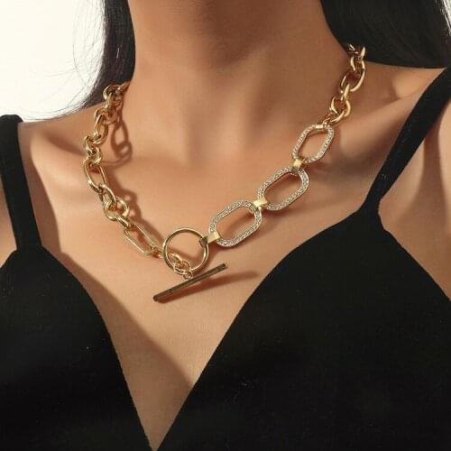 ORNAPEADIA Fashion All-match Temperament Geometric Thick Chain Crystal Luxury Jewelry OT Buckle Necklace Womens Accessories