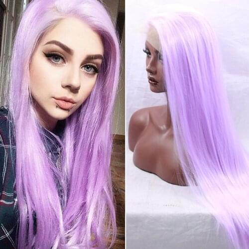 Fashion Style Glueless Synthetic Lace Front Wig Cosplay Light Purple Long Straight Synthetic Hair Wigs for Black Women