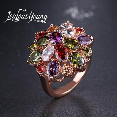 Monalisa Rose Gold Color Colorful Flower Shape AAA Zircon Wedding Rings Jewelry For Women Gift Party AR018