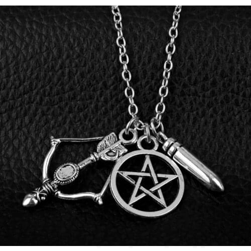 MQCHUN Supernatural Necklace Pentagram Pentacle Castiel Sword Dagger Knife Necklace Vintage Silver Pendant Jewelry Men Women -30