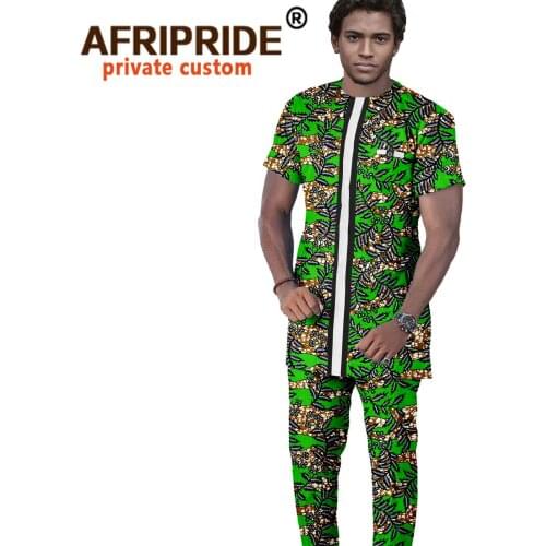 Dashiki Men African Print Clothes Bazin Riche Casual Plus Size Clothing for Men Ankara Shirt and Pant Outfits Blouse A2016062
