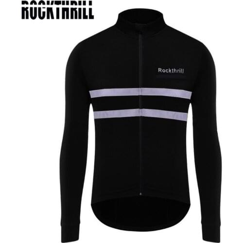 Rockthrill Winter Thermal Cycling Jersey Reflective Men Windproof fleece soft shell Top Cycling clothing black Coat