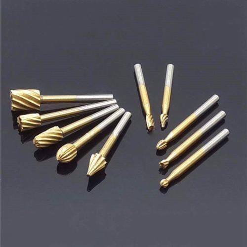 10pcs Set HSS Titanium Dremel Routing Rotary Milling Rotary File Cutter Wood Carving Carved Knife Cutter Tools Accessories