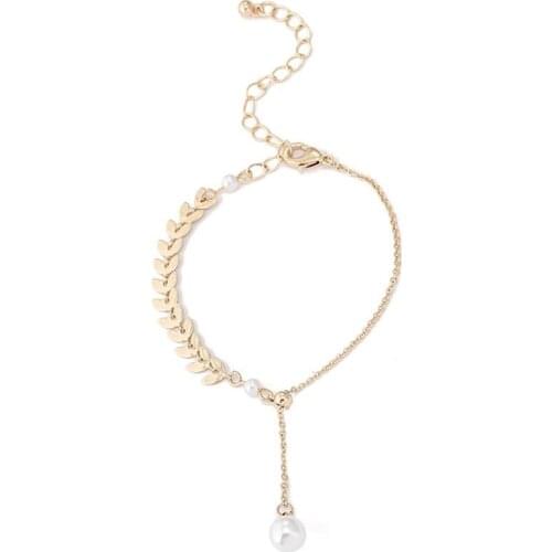 2021 New Style Jewelry Creativity Simple Bracelet Faux Pearl Adjustable Leaf Linkcontinuously Fashion Style Bracelet For Women