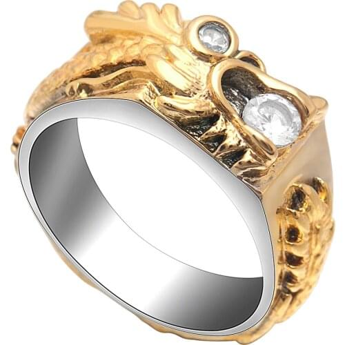 New Arrival Vintage Gold Color Chinese Dragon Ring Zircon Silver Color Party Engagement Punk Jewelry Give Man The Best Gifts