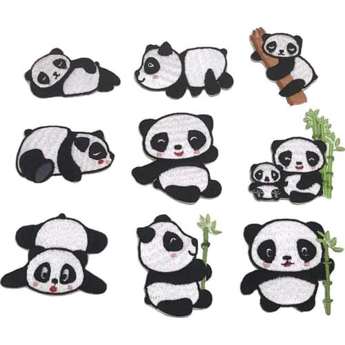 New Cartoon Lovely Bamboo Full Embroidery Panda Animal Iron on Embroidered Clothes Patches for Clothing Stickers Wholesale