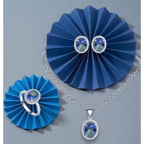 ROLILASON color zircon earrings / necklace / ring / jewelry set ladies new business gifts womens models JS782