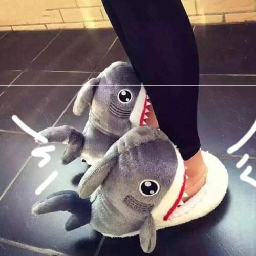 Dropshipping Winter Super Animal Funny Shoes for Men and Women Warm Soft Bottom Home Indoor Floor Shark Shape Furry Slippers
