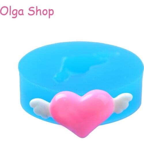 PYL167 23.4mm Heart with Angel Wing Flexible Silicone Mold - Cupcake Topper Fondant, Craft, Resin, Jewelry DIY, Candy, Chocolate