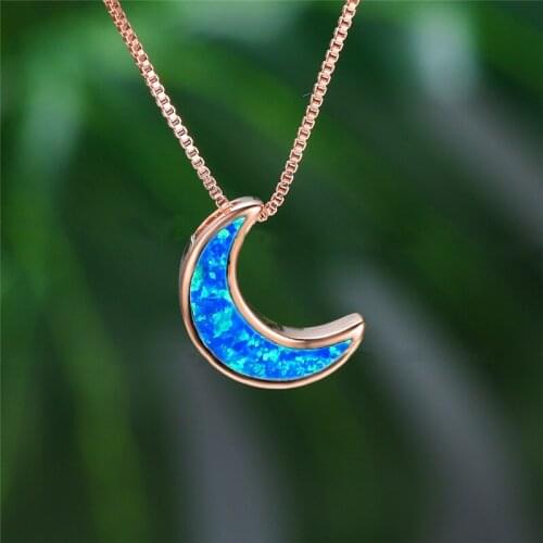 Luxury Female White Blue Pendant Necklace Rose Gold Silver Color Chain Necklaces For Women Cute Bridal Moon Wedding Necklace