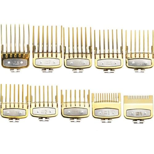 SANQ Oil Head Clippers Colorful Limit Comb Hairdressing Tool for Wahl Caliper Electric Hair Clippers Limit Comb 10Pcs,Golden