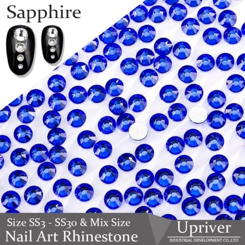 Upriver Sapphire ss3 - ss30 & Mix Size Glue Fixed More Shiny High Quality Nail Art Non Hotfix Rhinestones