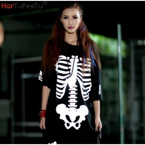 Reflective Reflective Skull T-shirt Women Halloween Ghost Cosplay Night Party Girls Harajuku Creativity Glowing Tops Tee Shirt