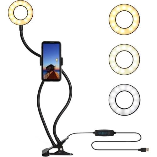 Universal Selfie Ring Light with Flexible Mobile Phone Holder Lazy Bracket Desk Lamp LED Light for Live Stream Office Kitchen