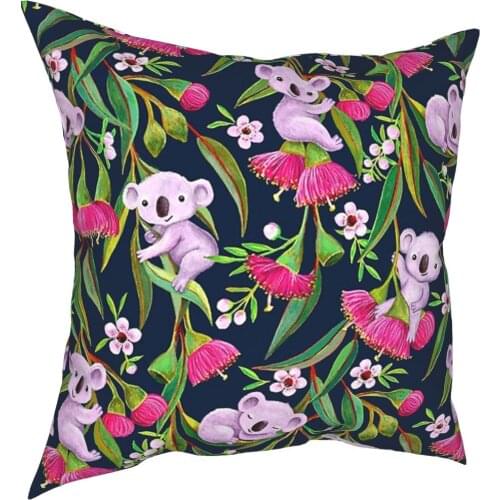 Teeny Tiny Koalas Eucalyptus Flowers Pillowcase Home Decor Kawaii Cushion Cover Throw Pillow for Living Room Double-sided