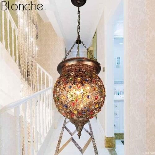Turkish Bohemia Pendant Lights Stained Glass Lamp Light Moroccan Hanglamp Luminaire Corridor Stair Restaurant Industrial Decor