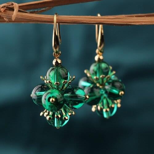 Vintage Natural green color Natural crystal stone drop earrings Ethnic Dangle Earrings Modern Female Jewelry for women