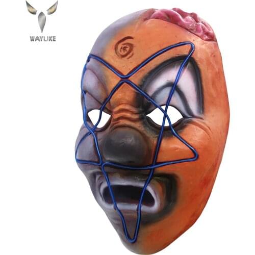 WAYLIKE LED Clown Mask Scary Light Up Latex Halloween Costume Cosplay Adult DJ Party Masks