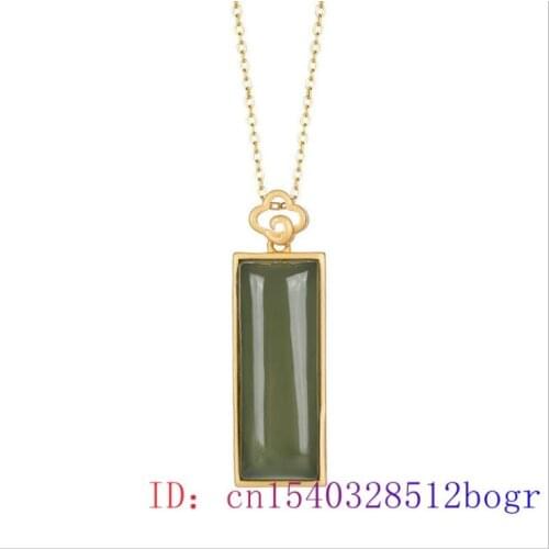 Green Jade Rectangle Pendant Natural Charm Fashion Zircon Crystal Women Agate Chinese Necklace Gemstone Amulet Gifts 925 Silver