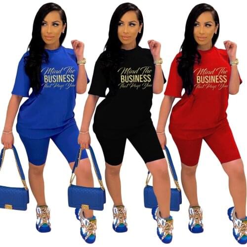 2021 Summer Casual Round Neck Pullover Short Sleeve Print Womens Two Piece Set