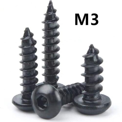 100pcs/lot M3x6/8/10/12/16mm black 8.8 high strength Hexagon Socket Button Head Self tapping Screws Round Head