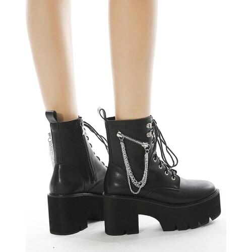 2021 Sexy Rivet China Gothic Platform Boots Girls Chunky Heels Female Shoes Black Punk Style Ankle