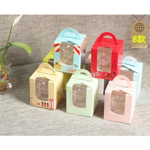 25 Pcs/lot Package Cupcake Wrapper Pure Color Window Glass Paper Mousse Cake Box Wood Chaff Cup Pudding Bottle Party Decoration