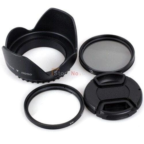 4 in 1 49 52 55 58 62 67 72 77mm camera Flower Lens Hood UV CPL Filter Lens Cap for DSLR Camera 49mm Filter lens