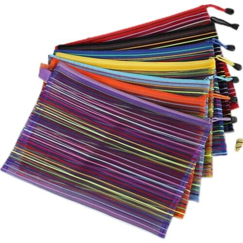 5pcs Zipper File Pockets Nylon Storage Mesh Pouch Waterproof Pencil Pen Holder Document Bags Cosmetics Makeup Travel Accessories