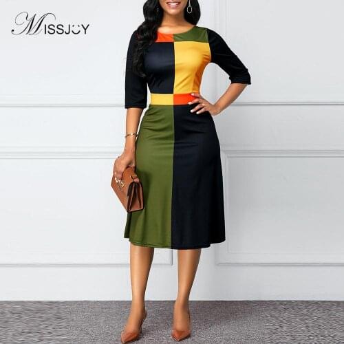 African Print Dresses for Women 3/4 Sleeve Dashiki Geometric Patchwork African Clothes Plus Size Retro Africa Bodycon Robe Dress