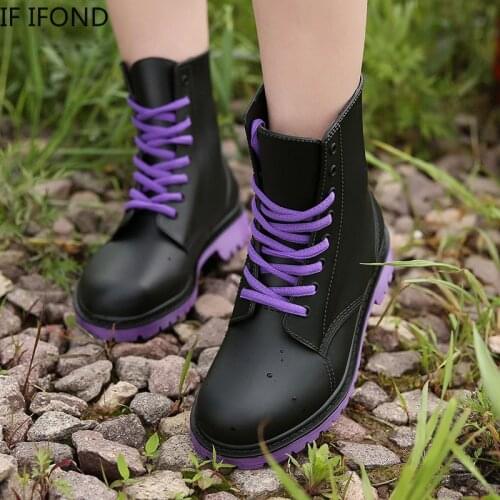 IF IFOND Spring Autumn Womens Rain Boots Waterproof Martin Boots Rubber Lace Up PVC Sewing Solid Fashion Flat Shoes Ankle Boots