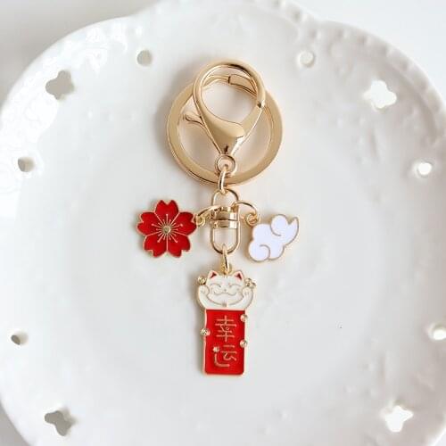 Maneki Neko Sakura Keychain Kawaii Car Keychain Personalized Birthday Gift Phone Charm Women Gift Keyring Good Luck Fortune