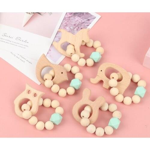 Baby Silicone Nursing Bracelets Wood Teether Silicone Beads Teething Wood Rattles Toys Baby Teether Bracelets Nursing Toys Gift