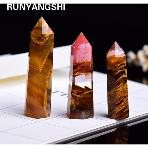 4-7cm 1pcs Artificial Tiger skin Smelting Stone crystal point hexagonal prism Ornament home decoration