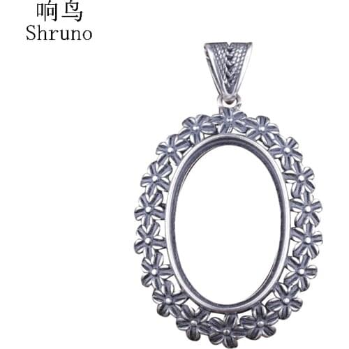 925 Silver Sterling Semi Mount Pendant Setting fit 16x24mm Oval Cabochon Women Pendant Vintage Art Nouveau No Necklace