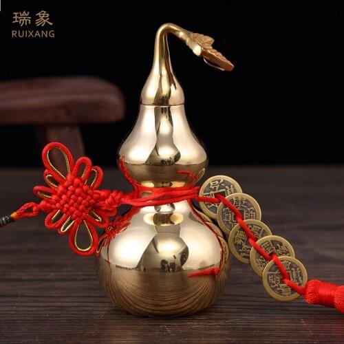 Copper Gourd Five Emperor Coins Pendants Pure Copper Gossip Gourd Living Room Decorations Home Feng Shui Decoration