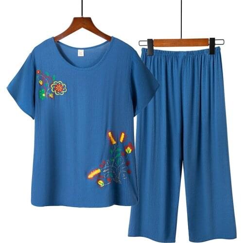 Plus Size Mother Cotton Pajamas Spring Autumn Cotton Long-sleeved Pullover Flowers Womens Home Service Middle-aged And Elderly