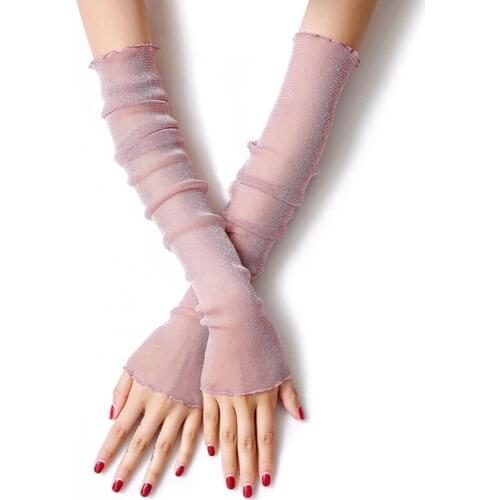 Women Summer Thin Mesh Resistant Thin Sleeved Female Ice Silk Gloves Sleeve Driving Sun Protection Women Long Arm Glove