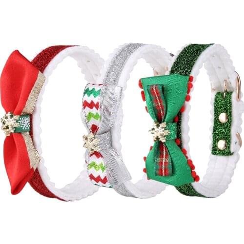 Pet dog cat Christmas collars adjustable Snowflake shape decorative shiny collars for cat puppy necklace with bow-knot collars