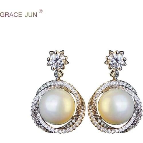 Top Quality Inlay AAA Cubic Zircon Pearl Geometric Shape Clip on Earrings No Pierced for Women Party Wedding Bride Earrings New