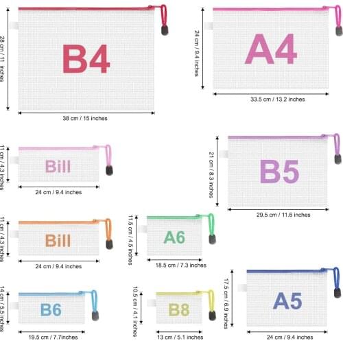 18 Pack Zipper Mesh Pouch Zipper Mesh Bag PVC Transparent Documents And Receipt Bags Waterproof Organizer Pouch File Bags