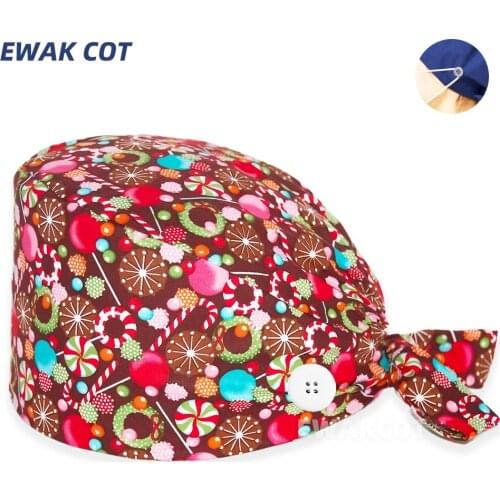 Women Men Working Scrub Hat Festival Printed Doctor Nurse Caps Dentist Clinic Vet Surgical Cap Adjustable Uniform Scrubs Hats