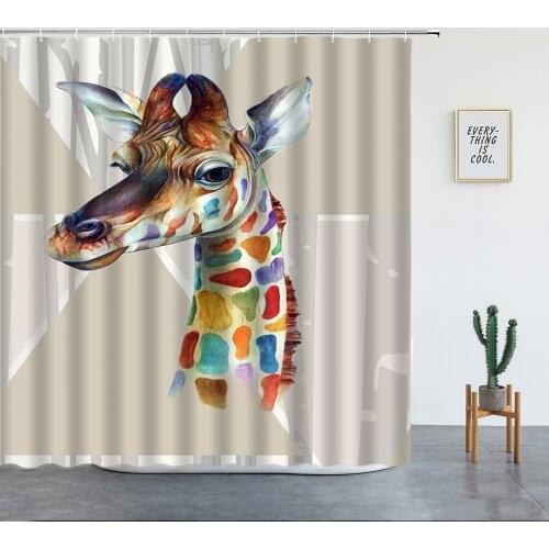 Giraffe Shower Curtains Colorful Cartoon Animals Wall Hanging Bathroom Decor Polyester Fabric Washable Bathtub Screen With Hooks