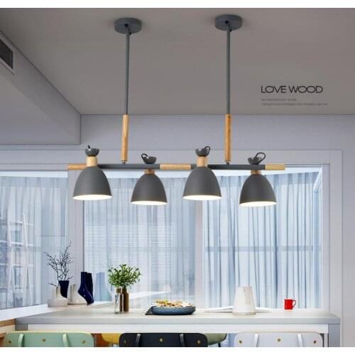 Nordic Chandelier For Living Room 4 Gray Solid Wood Iron Lamp For Restaurant Study bar restaurant Home light Fixtures