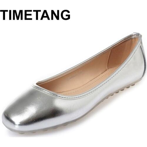 TIMETANGFemales Vintage Square Toe Slip-on Spike Heel Flats Rome style Plus size Anti-Skip Boat Shoes Grey Gold Silver Fashion