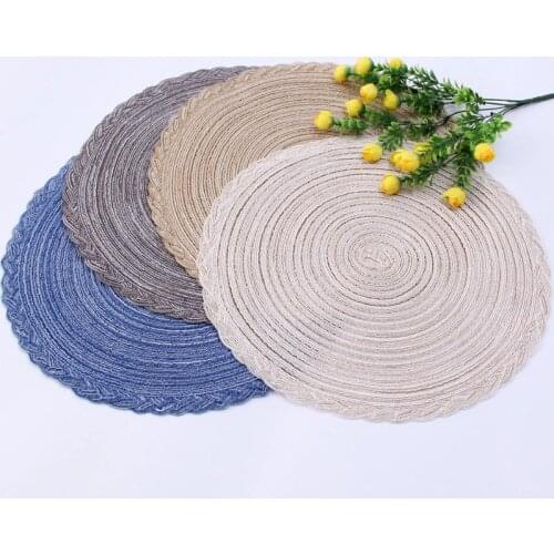 Japanese-style Ramie Round Placemat Western Table Linen Pad Insulation Woven Bowl Mat Cup Coaster 38cm