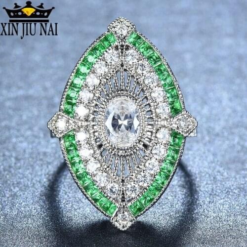 Female Male Antique 925 Silver Big Wide Rings For Women Men Green Stone White Zircon Wedding Bands Turkish Jewelry Emerald Ring