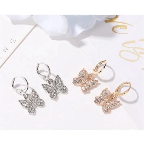 Womens Earrings Fashion Zircon Butterfly Danglee Earrings For Women Animal Sweet Colorful Stud Earrings Girls Jewelry