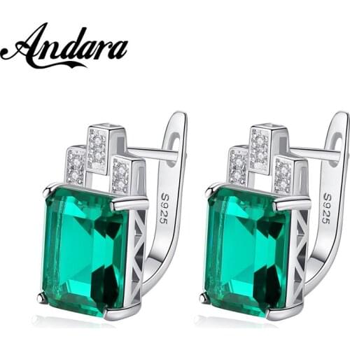 High Quality 925 Sterling Silver Fashion Square Green Blue Gem Earring For Women Luxury Wedding Jewelry