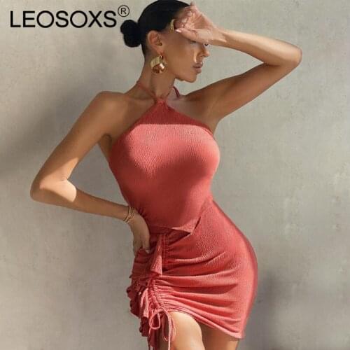 Bandage Halter Two Piece Set Women Backless Sexy Hot Crop Tops And Drawstring Ruched Skirts Suits Summer Vacation Outfits Sets